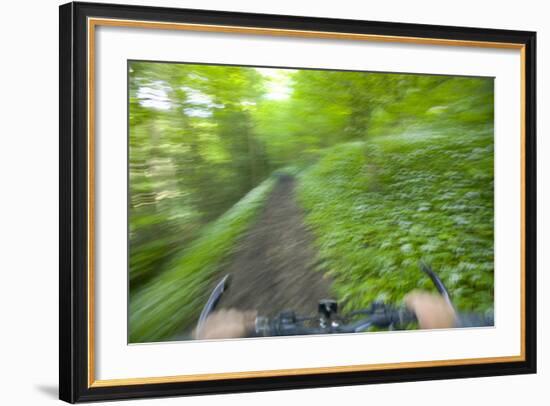 View from Bicycle Along Wooded Track, Uley, Gloucestershire, England-Peter Adams-Framed Photographic Print