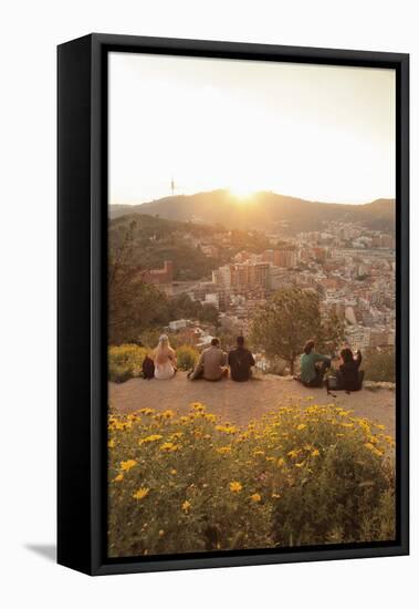 View from Bunker at El Carmel to Tibidabo Mountain, Sierra de Collserola, Barcelona, Catalonia, Spa-Markus Lange-Framed Premier Image Canvas