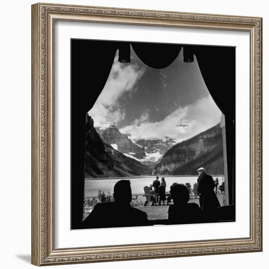 View From Chateau Lake Louise Looking Up Lake Louise at Victoria Glacier-Andreas Feininger-Framed Photographic Print