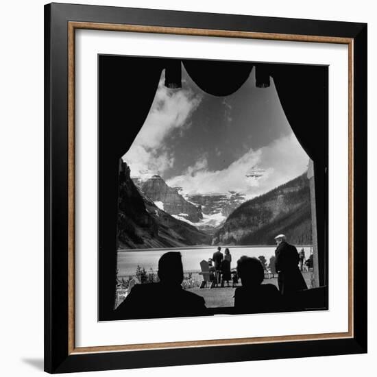 View From Chateau Lake Louise Looking Up Lake Louise at Victoria Glacier-Andreas Feininger-Framed Photographic Print