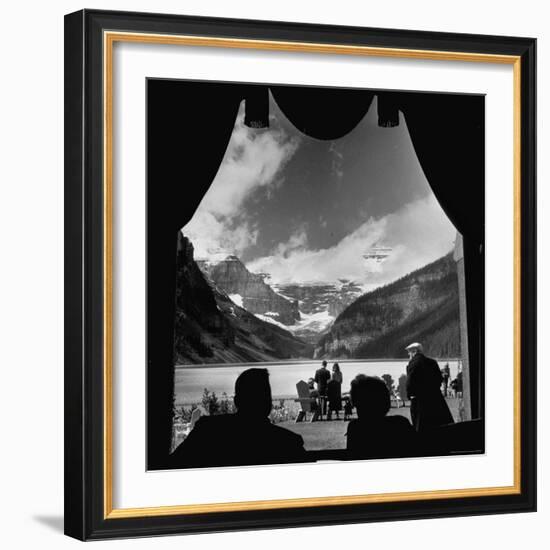 View From Chateau Lake Louise Looking Up Lake Louise at Victoria Glacier-Andreas Feininger-Framed Photographic Print