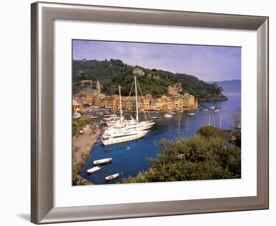 View from Chiesa S. Giorgio, Riviera di Levante, Liguria, Portofino, Italy-Walter Bibikow-Framed Photographic Print