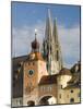 View from Danube River and Steinerne Bridge, Regensburg, Bavaria, Germany-Walter Bibikow-Mounted Photographic Print