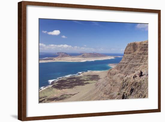 View from Famara Mountains to La Graciosa Island, Lanzarote, Canary Islands, Spain, Atlantic-Markus Lange-Framed Photographic Print