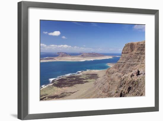View from Famara Mountains to La Graciosa Island, Lanzarote, Canary Islands, Spain, Atlantic-Markus Lange-Framed Photographic Print