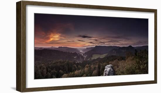 View from Gamrich in the Elbtal, Direction to Rathen with Sunset-Jorg Simanowski-Framed Photographic Print