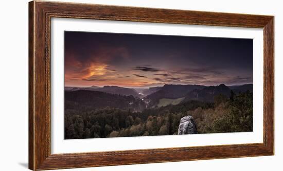 View from Gamrich in the Elbtal, Direction to Rathen with Sunset-Jorg Simanowski-Framed Photographic Print