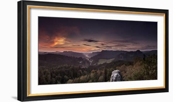 View from Gamrich in the Elbtal, Direction to Rathen with Sunset-Jorg Simanowski-Framed Photographic Print