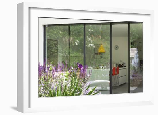 View from Garden Through Sliding Patio Doors to Modern Kitchen Beyond, London-Pedro Silmon-Framed Photo