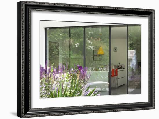 View from Garden Through Sliding Patio Doors to Modern Kitchen Beyond, London-Pedro Silmon-Framed Photo