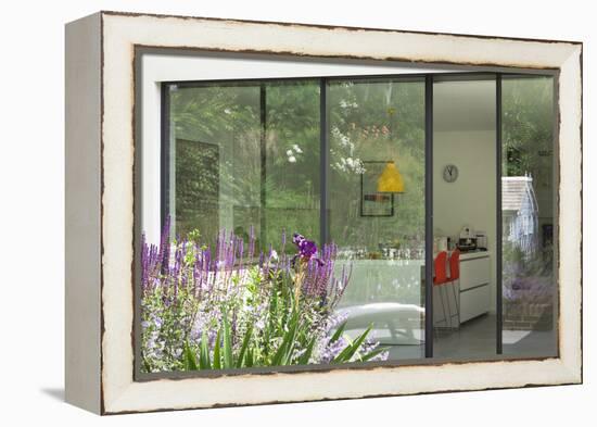 View from Garden Through Sliding Patio Doors to Modern Kitchen Beyond, London-Pedro Silmon-Framed Stretched Canvas
