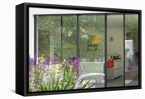 View from Garden Through Sliding Patio Doors to Modern Kitchen Beyond, London-Pedro Silmon-Framed Stretched Canvas