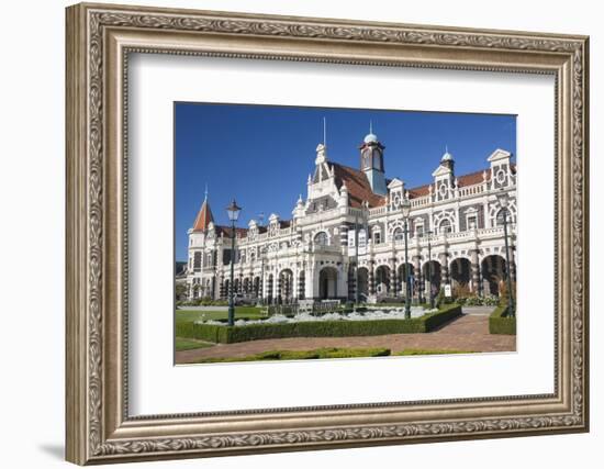 View from gardens to the imposing facade of Dunedin Railway Station, Anzac Square, Dunedin, Otago, -Ruth Tomlinson-Framed Photographic Print