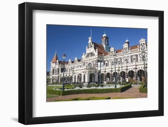 View from gardens to the imposing facade of Dunedin Railway Station, Anzac Square, Dunedin, Otago, -Ruth Tomlinson-Framed Photographic Print