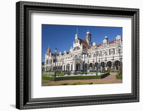 View from gardens to the imposing facade of Dunedin Railway Station, Anzac Square, Dunedin, Otago, -Ruth Tomlinson-Framed Photographic Print