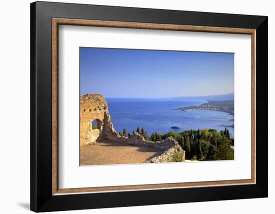 View from Greek Theatre with Mount Etna and Coast in Background-Neil Farrin-Framed Photographic Print