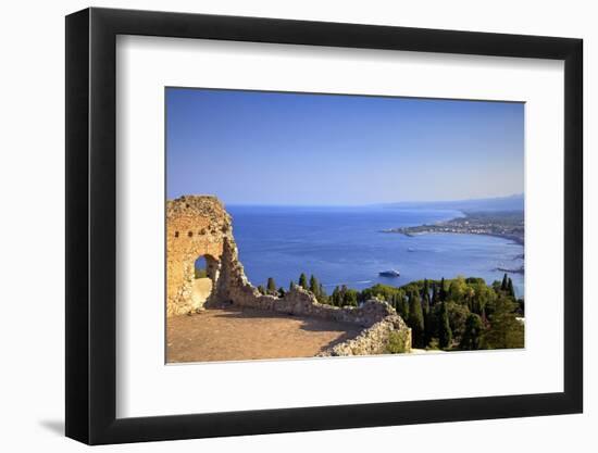 View from Greek Theatre with Mount Etna and Coast in Background-Neil Farrin-Framed Photographic Print
