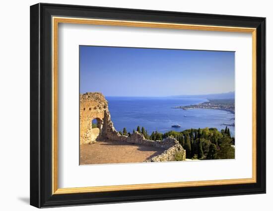 View from Greek Theatre with Mount Etna and Coast in Background-Neil Farrin-Framed Photographic Print