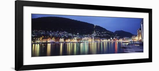 View from Harbor at Night, Bryggen, Hordaland, Norway-Walter Bibikow-Framed Photographic Print