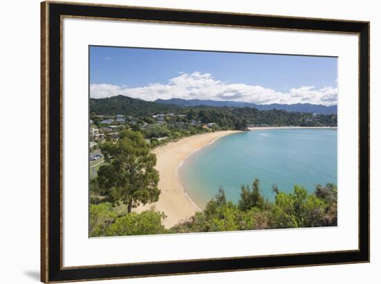 View from hillside over the sandy beach at Little Kaiteriteri, Kaiteriteri, Tasman, South Island, N-Ruth Tomlinson-Framed Photographic Print