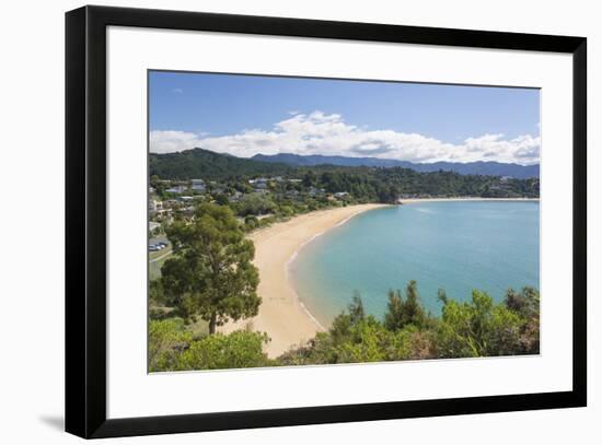 View from hillside over the sandy beach at Little Kaiteriteri, Kaiteriteri, Tasman, South Island, N-Ruth Tomlinson-Framed Photographic Print