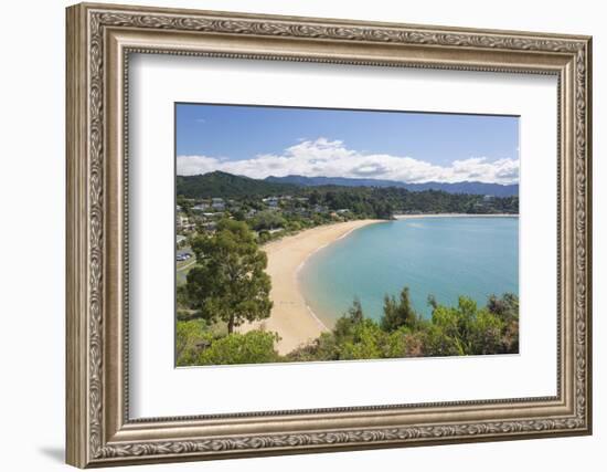 View from hillside over the sandy beach at Little Kaiteriteri, Kaiteriteri, Tasman, South Island, N-Ruth Tomlinson-Framed Photographic Print