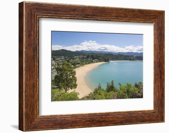View from hillside over the sandy beach at Little Kaiteriteri, Kaiteriteri, Tasman, South Island, N-Ruth Tomlinson-Framed Photographic Print