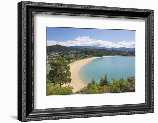 View from hillside over the sandy beach at Little Kaiteriteri, Kaiteriteri, Tasman, South Island, N-Ruth Tomlinson-Framed Photographic Print
