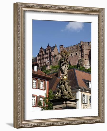 View from Kornmarkt to Castle, Heidelberg, Baden-Wurttemberg, Germany, Europe-Hans Peter Merten-Framed Photographic Print