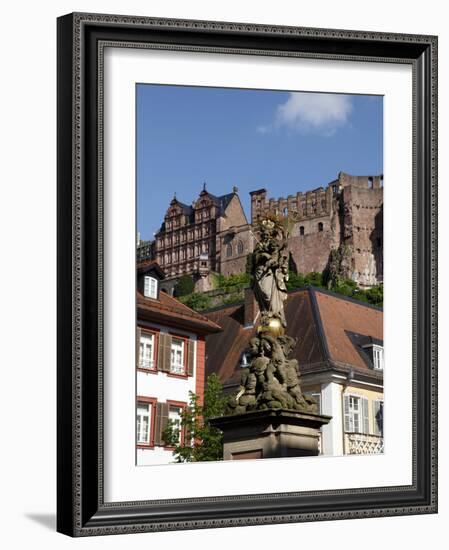 View from Kornmarkt to Castle, Heidelberg, Baden-Wurttemberg, Germany, Europe-Hans Peter Merten-Framed Photographic Print