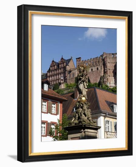 View from Kornmarkt to Castle, Heidelberg, Baden-Wurttemberg, Germany, Europe-Hans Peter Merten-Framed Photographic Print