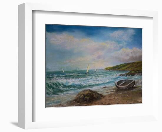 View from Lands End Cornwall (Pastel)-Margo Starkey-Framed Giclee Print