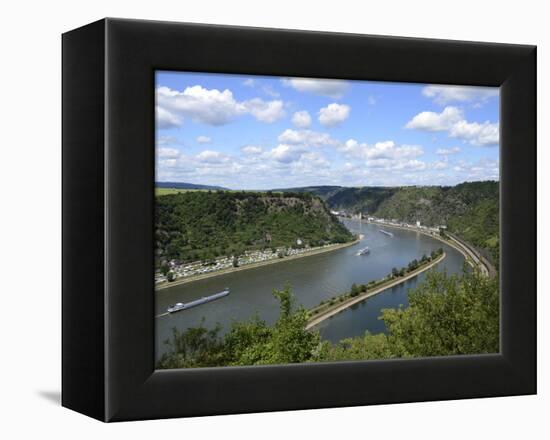 View from Loreley to St. Goarshausen and the River Rhine, Rhine Valley, Rhineland-Palatinate, Germa-Hans Peter Merten-Framed Premier Image Canvas