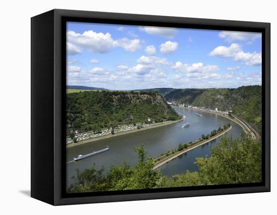 View from Loreley to St. Goarshausen and the River Rhine, Rhine Valley, Rhineland-Palatinate, Germa-Hans Peter Merten-Framed Premier Image Canvas