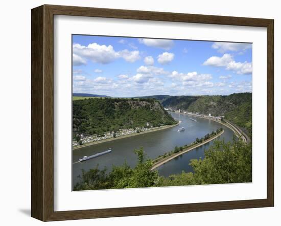 View from Loreley to St. Goarshausen and the River Rhine, Rhine Valley, Rhineland-Palatinate, Germa-Hans Peter Merten-Framed Photographic Print