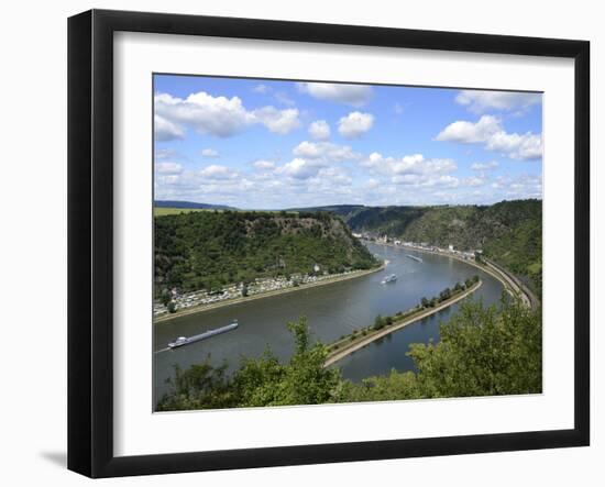 View from Loreley to St. Goarshausen and the River Rhine, Rhine Valley, Rhineland-Palatinate, Germa-Hans Peter Merten-Framed Photographic Print