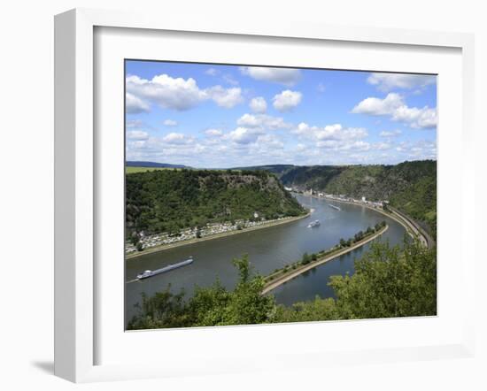 View from Loreley to St. Goarshausen and the River Rhine, Rhine Valley, Rhineland-Palatinate, Germa-Hans Peter Merten-Framed Photographic Print