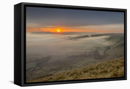 View from Mam Tor of fog in Hope Valley at sunrise, Castleton, Peak District National Park, Derbysh-Frank Fell-Framed Premier Image Canvas