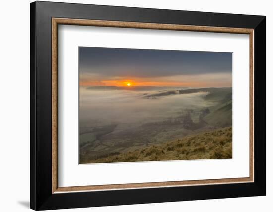 View from Mam Tor of fog in Hope Valley at sunrise, Castleton, Peak District National Park, Derbysh-Frank Fell-Framed Photographic Print