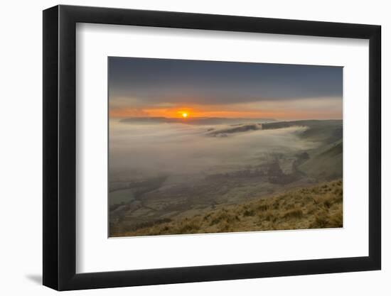 View from Mam Tor of fog in Hope Valley at sunrise, Castleton, Peak District National Park, Derbysh-Frank Fell-Framed Photographic Print