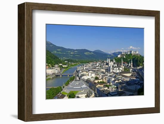 View from Moenchsberg Hill across Salzach River with Cathedral, Collegiate Church and Fortress Hohe-Hans-Peter Merten-Framed Photographic Print