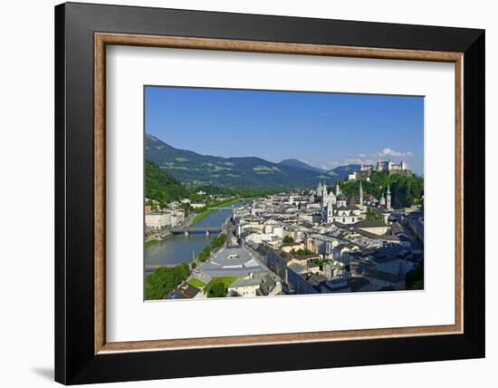 View from Moenchsberg Hill across Salzach River with Cathedral, Collegiate Church and Fortress Hohe-Hans-Peter Merten-Framed Photographic Print