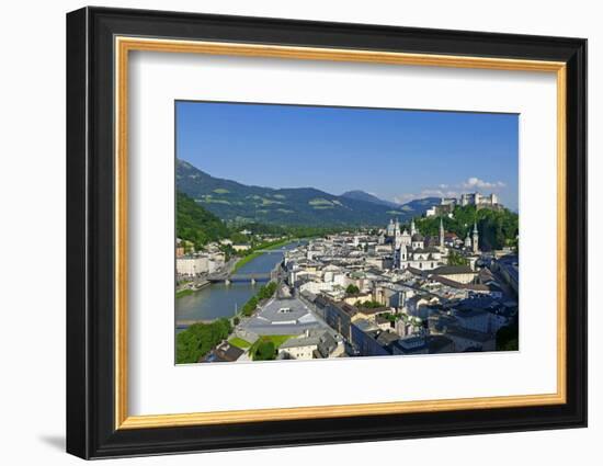 View from Moenchsberg Hill across Salzach River with Cathedral, Collegiate Church and Fortress Hohe-Hans-Peter Merten-Framed Photographic Print