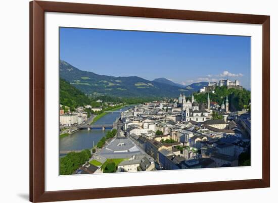 View from Moenchsberg Hill across Salzach River with Cathedral, Collegiate Church and Fortress Hohe-Hans-Peter Merten-Framed Photographic Print