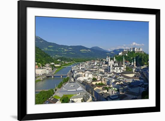 View from Moenchsberg Hill across Salzach River with Cathedral, Collegiate Church and Fortress Hohe-Hans-Peter Merten-Framed Photographic Print