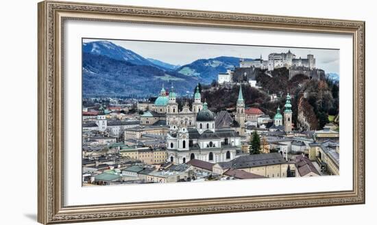 View from Monchsberg Hill towards old town, Salzburg, Austria, Europe-Hans-Peter Merten-Framed Photographic Print