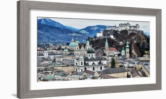 View from Monchsberg Hill towards old town, Salzburg, Austria, Europe-Hans-Peter Merten-Framed Photographic Print