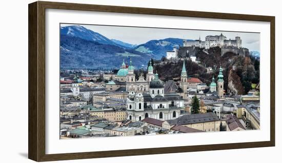 View from Monchsberg Hill towards old town, Salzburg, Austria, Europe-Hans-Peter Merten-Framed Photographic Print