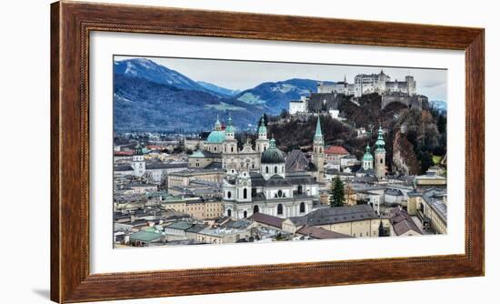 View from Monchsberg Hill towards old town, Salzburg, Austria, Europe-Hans-Peter Merten-Framed Photographic Print