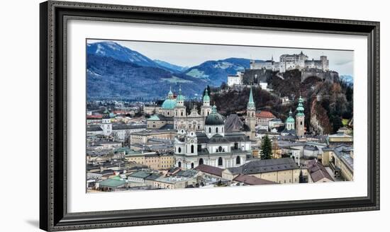 View from Monchsberg Hill towards old town, Salzburg, Austria, Europe-Hans-Peter Merten-Framed Photographic Print